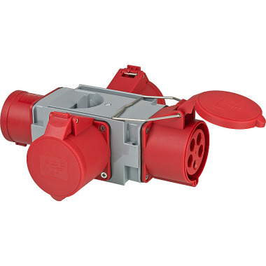 Brennenstuhl CEE Adapter Stromverteiler IP44 (1x CEE Stecker 400V/32A & 3x CEE Steckdosen 400V/32A, für den ständigen Einsatz im Außenbereich, Baustellen und in landwirtschaftlichen Betrieben) 1081670