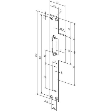 Lappenschließblech 14C ktg.B.44xL.250mm DIN L/R ASSA ABLOY -------14C35-01