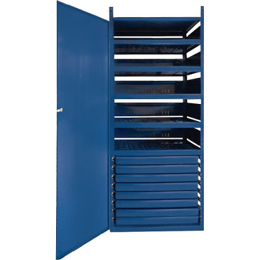 Schrank m.Tür LOGS 145 H1550xB540xT390mm 8 Schubl.5 Fbd.blau RAL LOGS LOGS 145 RAL 5022