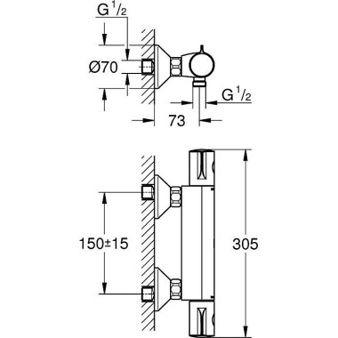 Thermostat-Brausebatterie GROHTHERM 800 1/2", S-An schlüsse chrom 34558000