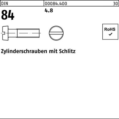 Zylinderschraube DIN 84/I SO 1207 Schlitz M2x 3 4.8 2000 Stück 000844000020003