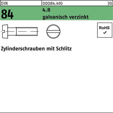 Zylinderschraube DIN 84/I SO 1207 Schlitz M2x 6 4.8 galv.verz. 2000St. 000844100020006