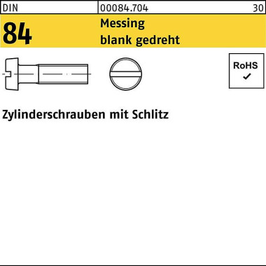 Zylinderschraube DIN 84/I SO 1207 Schlitz M1,4x 10 Messing blank gedreht 100 St. 000847040014010