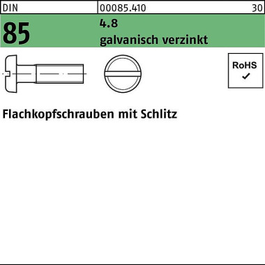 Flachkopfschraube DIN 85/ ISO 1580 Schlitz M3x8 4.8 galv.verz. 2000St. 000854100030008