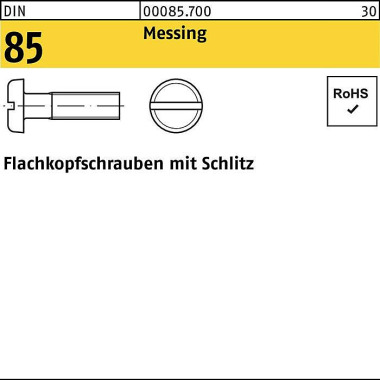 Flachkopfschraube DIN 85/ ISO 1580 Schlitz M4x 6 Me ssing 200 Stück 000857009040006