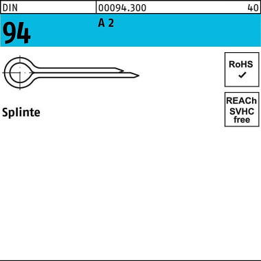 Splinte DIN 94/ISO 1234 2 x 12 A 2 1000 Stück 000943000020012