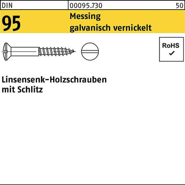 Holzschraube DIN 95 LIKO Schlitz 4x60 Messing galv . vernickelt 200St. 000957300040060