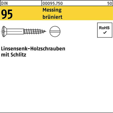 Holzschraube DIN 95 LIKO Schlitz 3,5x 35 Messing b rüniert 200 Stück 000957500035035