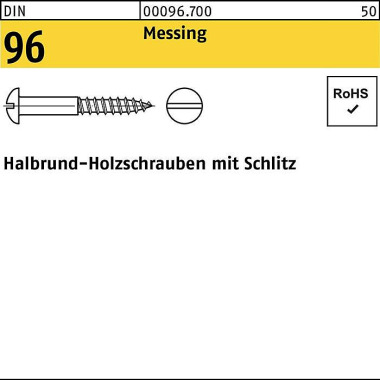 Holzschraube DIN 96 Halbr undkopf Schlitz 4,5x 60 M essing 200 Stück 000967000045060