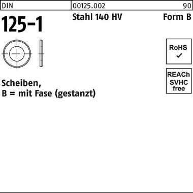 Unterlegscheibe DIN 125-1 B 40x 72x6 Stahl 140 HV 25 Stück 001250020400000