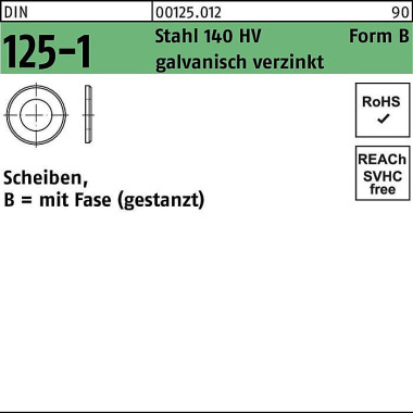 Unterlegscheibe DIN 125-1 B 5,3x10x1 Sta 140 HV ga lv.verz. gestanzt 1000St. 001250120053000