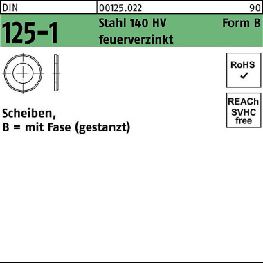 Unterlegscheibe DIN 125-1 B 25x44x4 Stahl 140 HV f euerverz. gestanzt 200St. 001250220250000