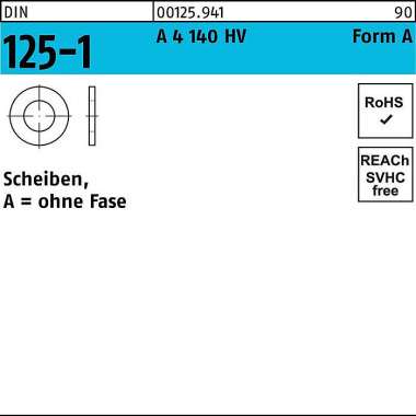 Unterlegscheibe DIN 125-1 A 43x78x7 A 4 140 HV 10 Stück 001259410430000