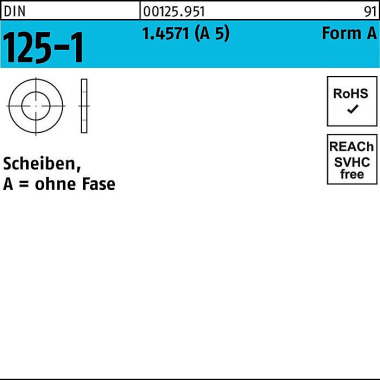 Unterlegscheibe DIN 125-1 A 13x24x2,5 A5/1.4571 50 Stück 001259510130000