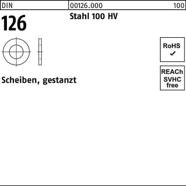 Unterlegscheibe DIN 126 1 7,5x 30x3 Stahl 100 HV ge stanzt 100 Stück 001260009175000