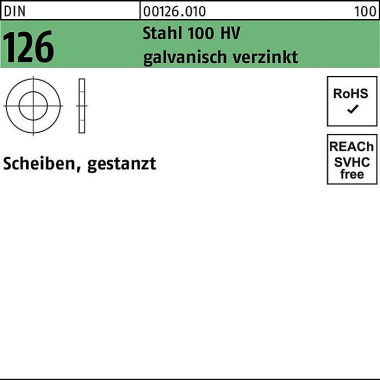 Unterlegscheibe DIN 126 2 4x39x3 Stahl 100 HV galv. verz. gestanzt 100St. 001260100240000