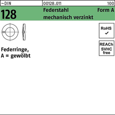 Federring DIN 128 A 8 Fed erstahl mech.verz. 1000 S tück 001280110080000