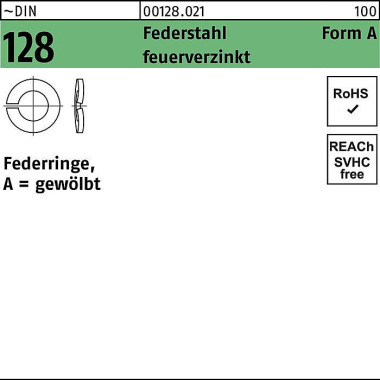 Federring DIN 128 A 20 Fe derstahl feuerverz. 100 S tück 001280210200000