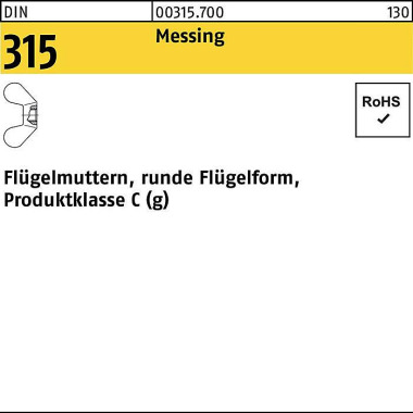 Flügelmutter DIN 315 rund e FormM3 Messing 100 Stüc k 003157000030000