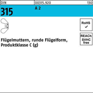 Flügelmutter DIN 315 rund e FormM20 A 2 10 Stück 003159200200000