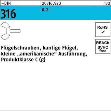 Flügelschraube DIN 316 M8 x 25 A 2 kleine Ausführun g 10 Stück 003169200080025