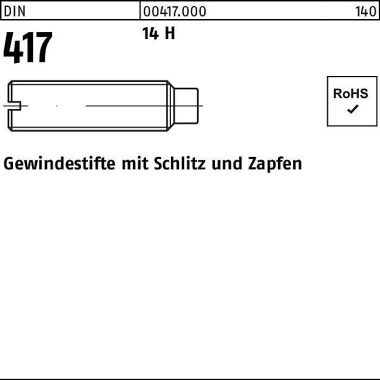 Gewindestift DIN 417/ISO 7435 Schlitz/Zapfen M5x 2 5 14 H 100 Stück 004170000050025