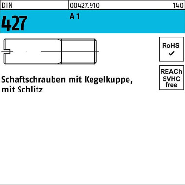 Schaftschraube DIN 427/IS O 2342 Kegelkuppe/Schlitz M4x 20 A1 100 Stück 004279100040020