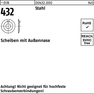 Scheibe DIN 432 Außennase 8,4 Stahl 100 Stück 004320000084000