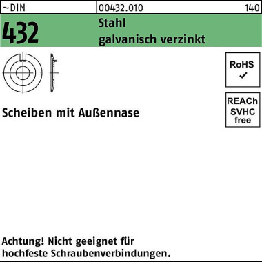 Scheibe DIN 432 Außennase 17 Stahl galv.verz. 50 S tück 004320100170000