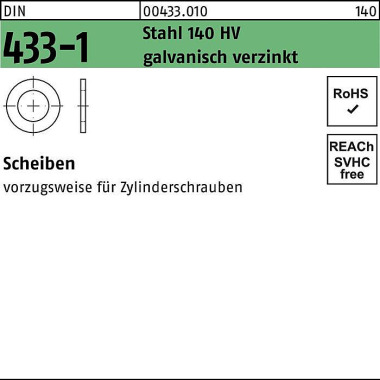 Scheibe DIN 433-1 21x34x3 Stahl 140 HV galv.verz. 500 Stück 004330100210000