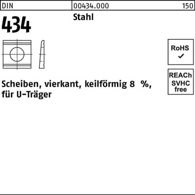 U-Scheibe DIN 434 vierkan t keilförmig 22 Stahl Nei gung 8% 100 Stück 004340000220000