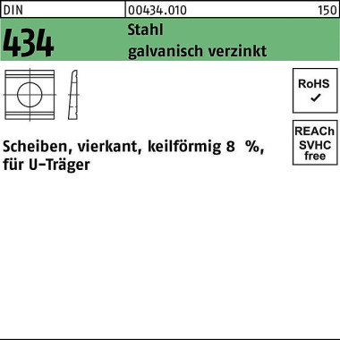 U-Scheibe DIN 434 vierkan t keilförmig 13,5 Stahl g alv.verz. Neigung 8% 100S t. 004340100140000