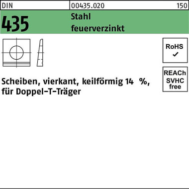 I-Scheibe DIN 435 vierkan t keilförmig 17,5 Stahl f euerverz. Neigung 14% 100 St. 004350200180000