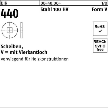 Scheibe DIN 440/ISO 7094 FormV V 6,6x 22x 2 Stahl 100 HV 100 Stück 004400040066000