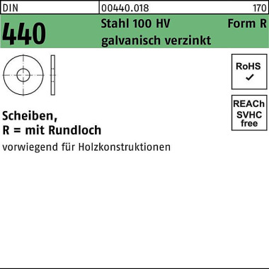 Scheibe DIN 440/ISO 7094 FormR R 9x28x3 Stahl 100 HV galv.verz. 100St. 004400180090000