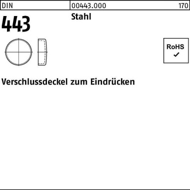 Verschlußdeckel DIN 443 z .Eindrücken 16 Stahl 100 Stück 004430000160000