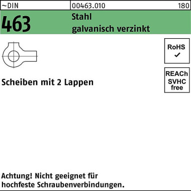 Scheibe DIN 463 2 Lappen 15 Stahl galv.verz. 100 S tück 004630109150000