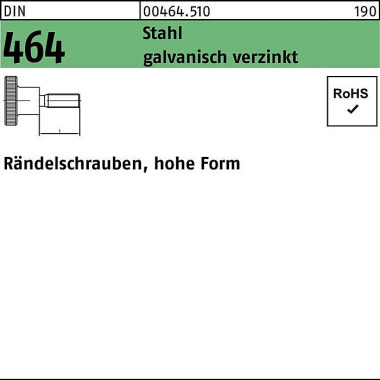 Rändelschraube DIN 464 ho he FormM10x 25 Stahl galv .verz. 10 Stück 004645100100025