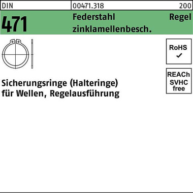 Sicherungsring DIN 471 50 x 2 Federstahl zinklamell enb. Regelausf. 100 Stück 004713180500000