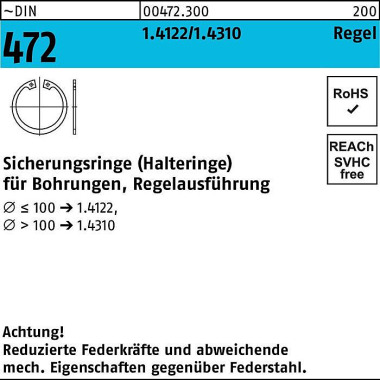 Sicherungsring DIN 472 10 x 1 1.4122 Regelausf. 100 Stück 004723000100000