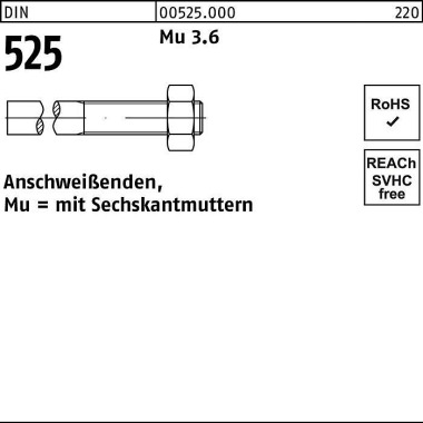 Anschweißende DIN 525 Sec hskantmutter M22x 220/80 Mu 3.6 25 Stück 005250000220000