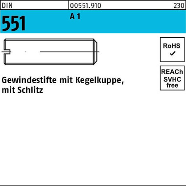 Gewindestift DIN 551 Kege lkuppe/Schlitz M3x 8 A1/1 .4305 50 Stück 005519100030008