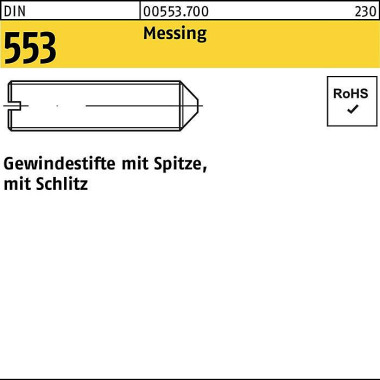 Gewindestift DIN 553 Schl itz/Spitze M4x 8 Messing 100 Stück 005537000040008