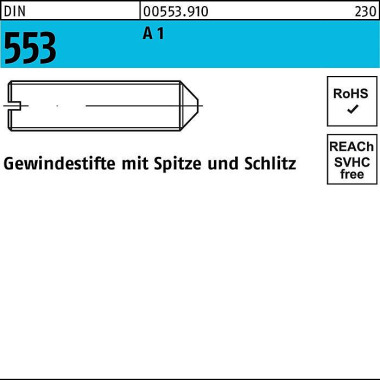 Gewindestift DIN 553 Schl itz/Spitze M2x 4 A1/1.430 5 50 Stück 005539100020004