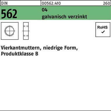 Vierkantmutter DIN 562 ni edrige FormM8 Automatenst ahl galv.verz. 500St. 005624100080000