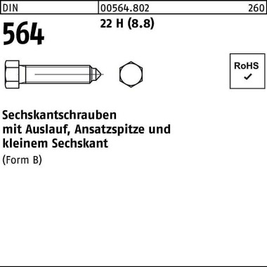 Sechskantschraube DIN 564 Ansatzspitze/Auslauf BM 20x 80 22 H (8.8) 10 Stüc k 005648020200080