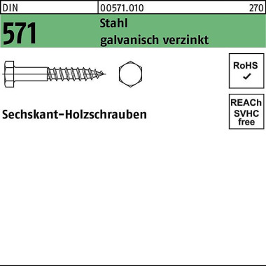 Sechskantholzschraube DIN 571 10x 60 Stahl galv.ve rz. 100 Stück 005710100100060