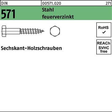 Sechskantholzschraube DIN 571 10x 100 Stahl feuerv erz. 100 Stück 005710200100100