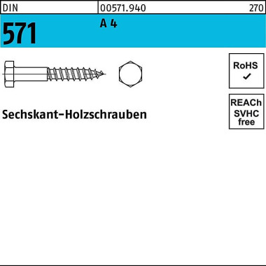 Sechskantholzschraube DIN 571 6x 120 A 4 100 Stück 005719400060120