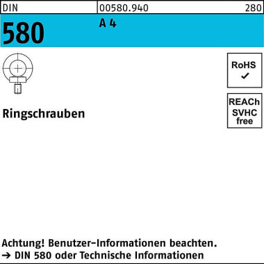 Ringschraube DIN 580 M8 A 4 1 Stück 005809400080000